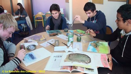 Atelier Aurélie Pédrajas "Monotype : sur les traces de Gauguin" avec des élèves du Collège Ronsard