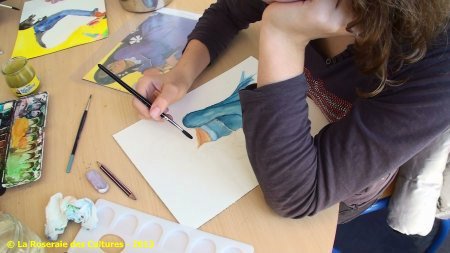 Atelier Aurélie Pédrajas "Monotype : sur les traces de Gauguin" avec des élèves du Collège Ronsard