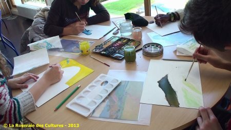 Atelier Aurélie Pédrajas "Monotype : sur les traces de Gauguin" avec des élèves du Collège Ronsard