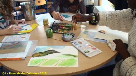 Atelier Aurélie Pédrajas "Monotype : sur les traces de Gauguin" avec des élèves du Collège Ronsard