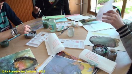 Atelier Aurélie Pédrajas "Monotype : sur les traces de Gauguin" avec des élèves du Collège Ronsard