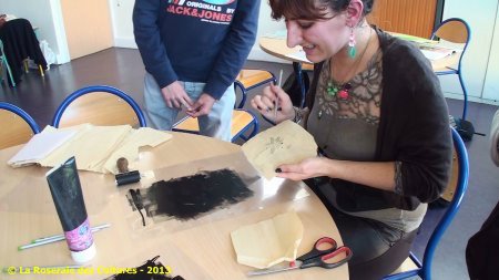 Atelier Aurélie Pédrajas "Monotype : sur les traces de Gauguin" avec des élèves du Collège Ronsard